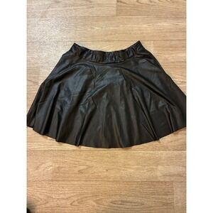 Rainbow Black Faux Leather Skater Skirt Large Flared Mini Skirt 44688